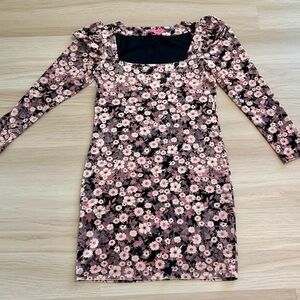 Betsey Johnson Pink and Black Floral Long Sleeve Dress